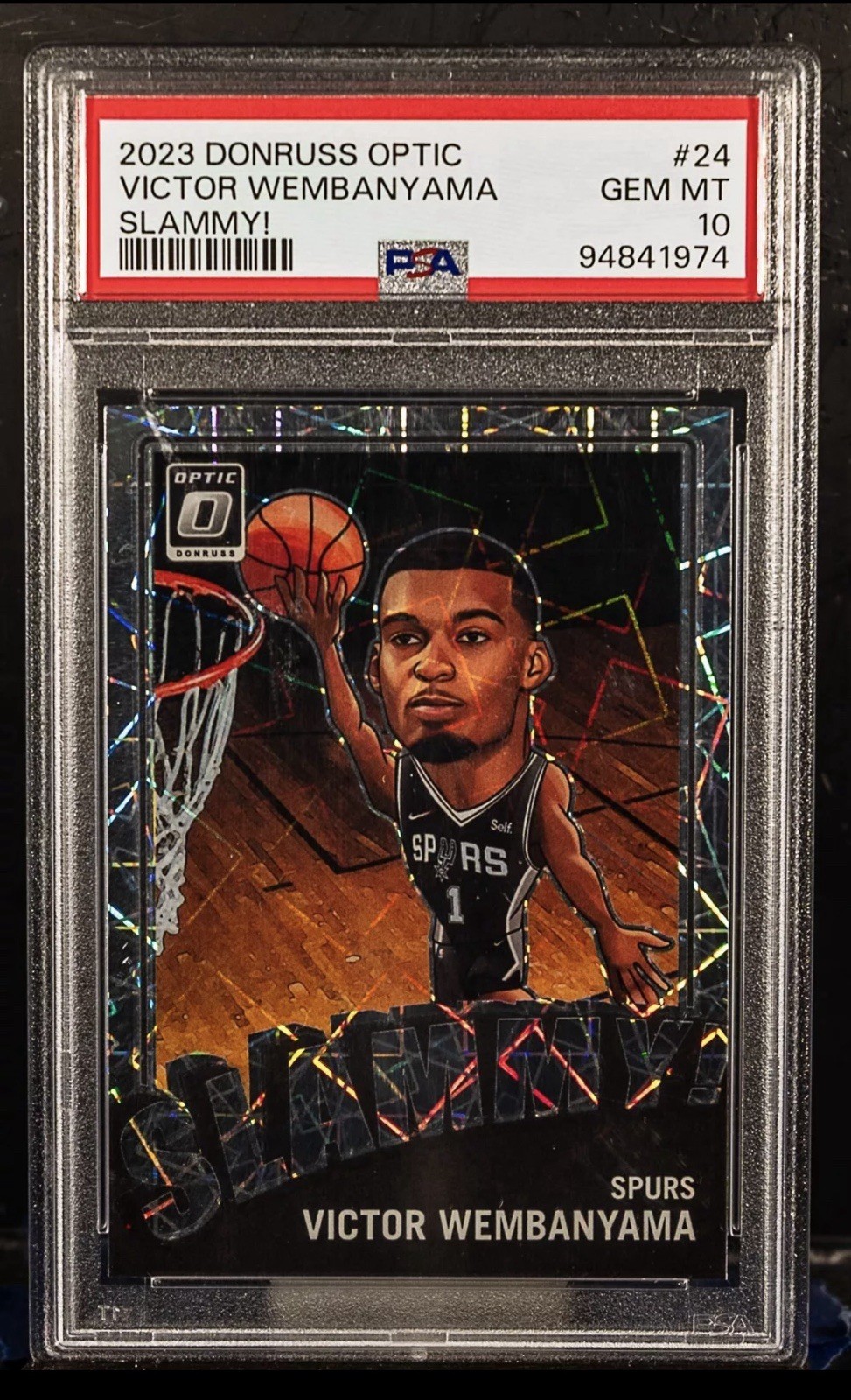 VICTOR WEMBANYAMA 2023 Panini Donruss Optic SLAMMY! SSP RC PSA 10 SPURS ROOKIE