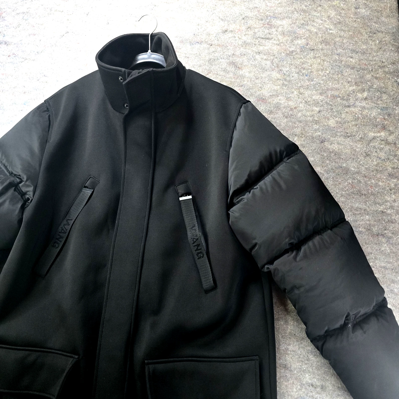 Alexander Wang x H&M Black Neoprene Parka Coat Mens Size S *no hood* image 3