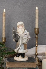 Belsnickle Santa Figurine Silver coat, tree & basket, 10" Tall Ragon House, NWT