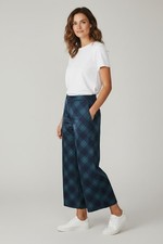 A5 NWT MAEVE Taffeta Printed Plaid Blue Motif Cropped Wide Leg Pants Size M