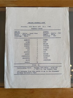 Chelsea v Arsenal 76/77 Single Sheet Rare Friendly Official Football Programme