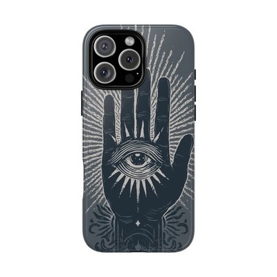 Phone Ink - Case for iPhone/Galaxy/Pixel - Gray Blue Palm Hand Eye Sunrays