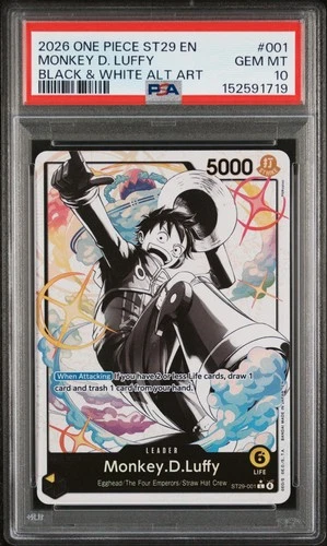 2026 ONE PIECE ST29-EGGHEAD BLACK & WHITE ALT ART #001 MONKEY D. LUFFY PSA 10