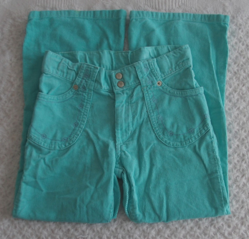 Gymboree 6 Girl Pants Turquoise corduroy EUC Shimmer Winter Warm Y2K adjust snap