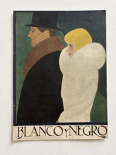 Antique Blanco y Negro Art Deco Cover – Elegant Couple in Winter Fashion 