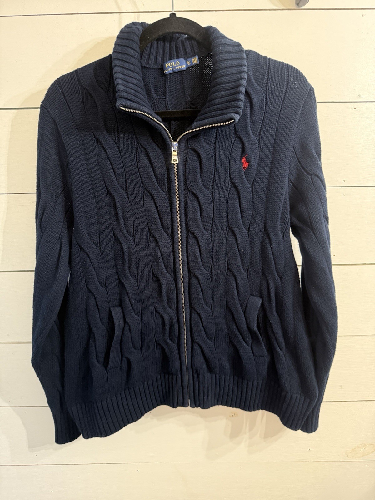 Polo Ralph Lauren Giacca Donna X Large Full Zip Pony Maglia Cavo Maglione Blu