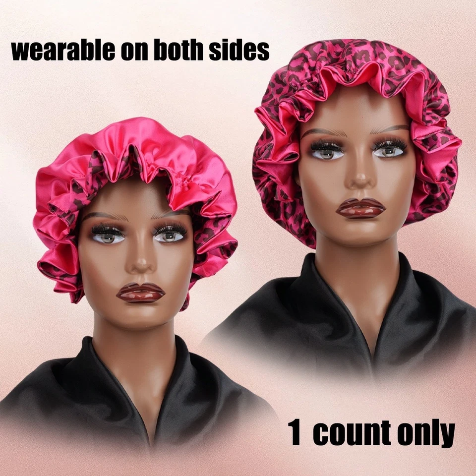 Gorra de dormir nocturna con gorro de satén para mujer 4 piezas sombrero de seda cubierta para la cabeza banda elástica  Foto 2 de 4