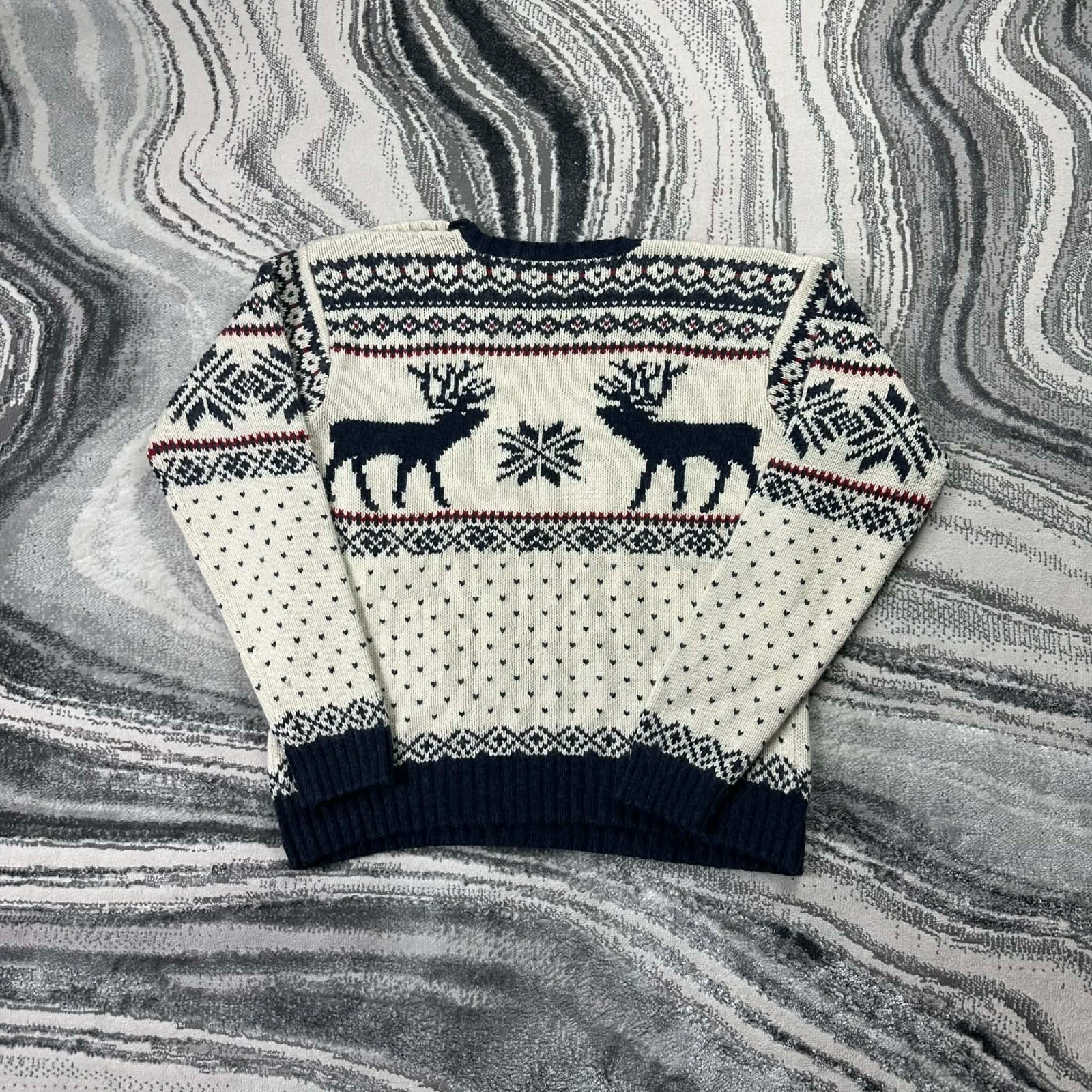VTG Ralph Lauren Polo Cream Nordic Reindeer Lrg Button Shoulder Knitted Jumper image 4