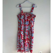 Talbots Red Paisley Maxi Dress cotton summer vacation resort coastal boho floral