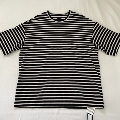 Juun J Striped T Shirt Black White Logo Oversized Boxy Fit Size L NWT Korea 
