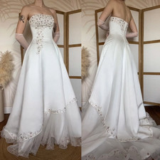 Vintage Strapless Wedding Dresses Lace Applique A Line Satin Bridal Gowns