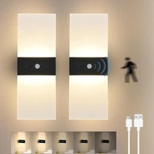 Motion Sensor Wall Sconce Battery Operated Wireless Lights for Wall Indoor Recha