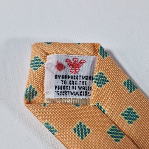 Turnball & Asser Tie 100% Silk Orange with Yellow/Green Squares Geo 58in x 3.5in - Picture 6 of 6