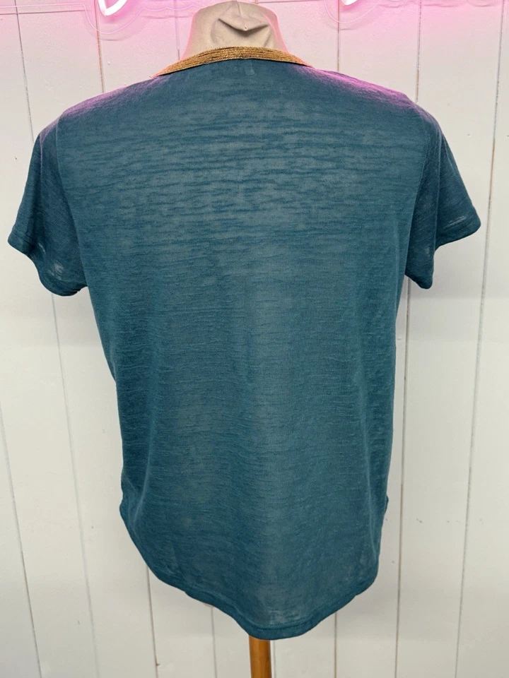 Molly Bracken Top Size Medium Ladies Irish Designer Teal Gold Short Sleeve  - Image 4 of 4