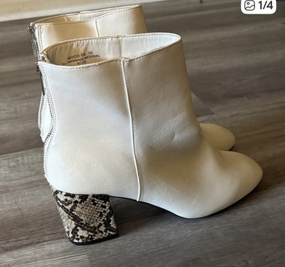 Women s White Leather Ankle Boots With Snakeskin Black Heel Size 10