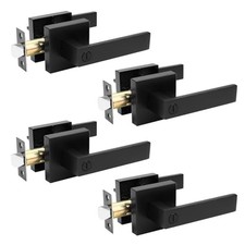 4-Pack Square Privacy Lever Door Knobs with Lock, Black Keyless Handles for B...