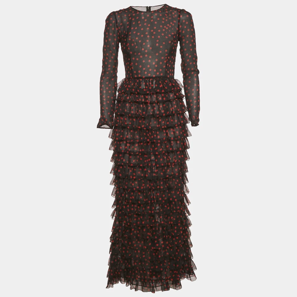 Maxi Vestido Dolce & Gabbana Negro Lunares Seda Niveles S