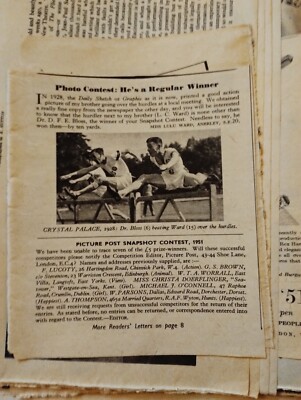 Di39 Ephemera 1952 Picture 1928 Dr Bloss Ward Crystal Palace Lulu Ward Anerley 
