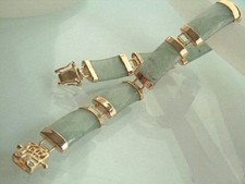 Fashion Natural Real Light Green Jade 18KGP Fortune Link Clasp Bangle Bracelet