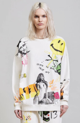 RARE $595 R13 Graffiti Oversized Crewneck Sweatshirt Small