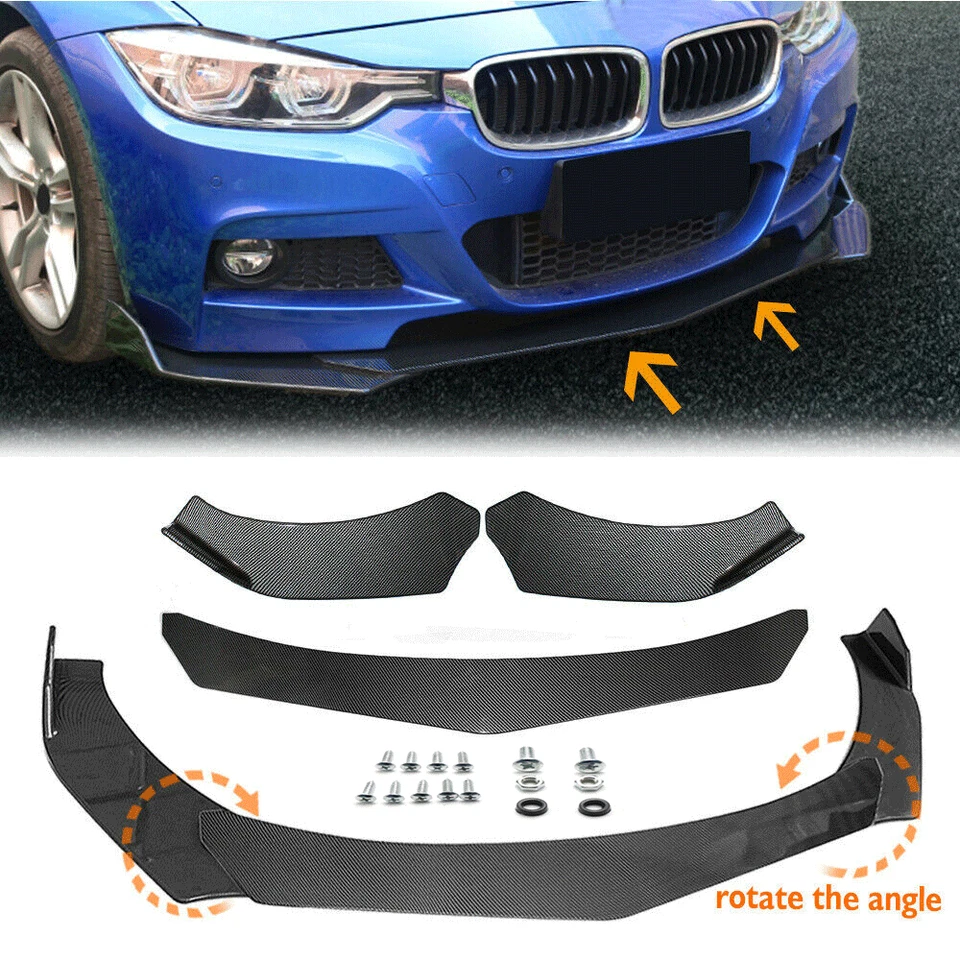 For BMW 328i 335i E90 E60 Carbon Fiber Front Bumper Lip Spoiler Splitter Kit AL - Image 3 of 4
