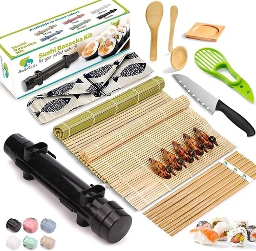 Sushi Making Kit, 22pcs Roller Maker for Beginners With Guide Book, Bazooka