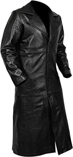 Trench Coat / Manteau En Cuir D'agneau Noir Pour Homme - Taille 40 - Occasion Très Bon état (peu Porté)
