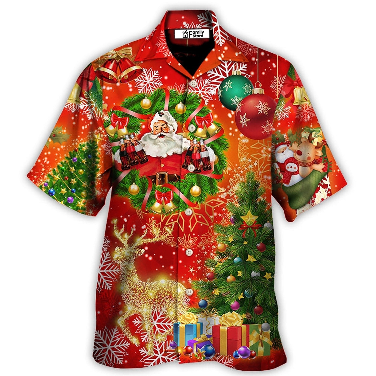 Santa Claus Drinking Christmas Tree Red Light   Hawaiian Shirt