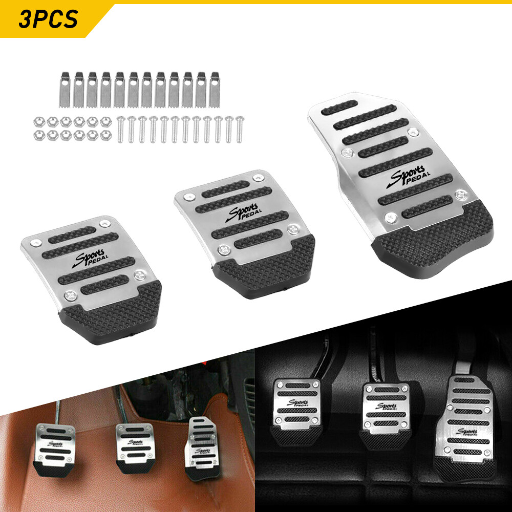 3X Silver Non-Slip Manual Gas Brake Foot Pedal Pad Covers