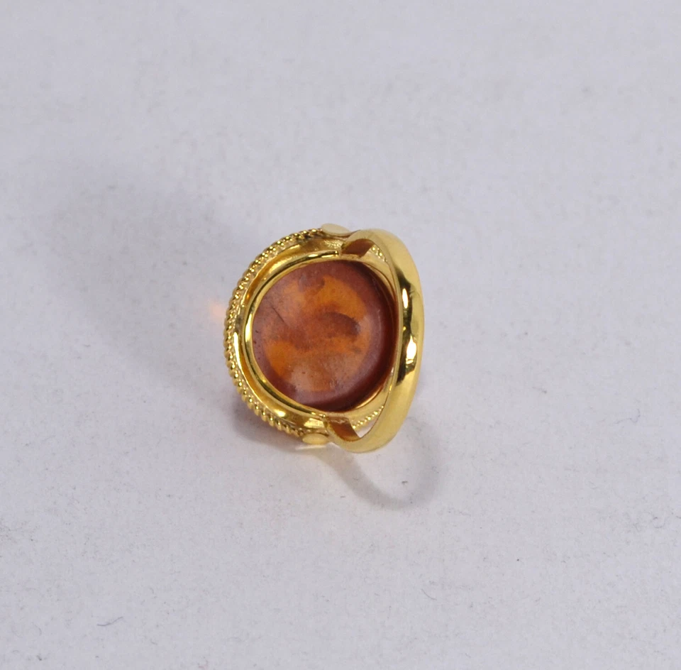 ANELLO IN ARGENTO DORATO  925 CON  AMBRA E TRECCIA NON REGOLABILE       AGNK 084 - Immagine 2 di 3