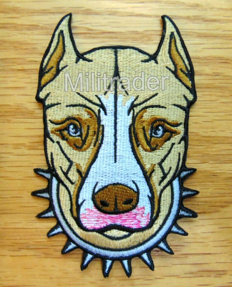 Pitbull Dog Face Head Fawn Spiked Collar Patch | eBay