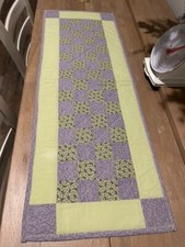 Handmade Patchwork Quilted Table Runner 36" Lavender Lime Green Farm Cottage