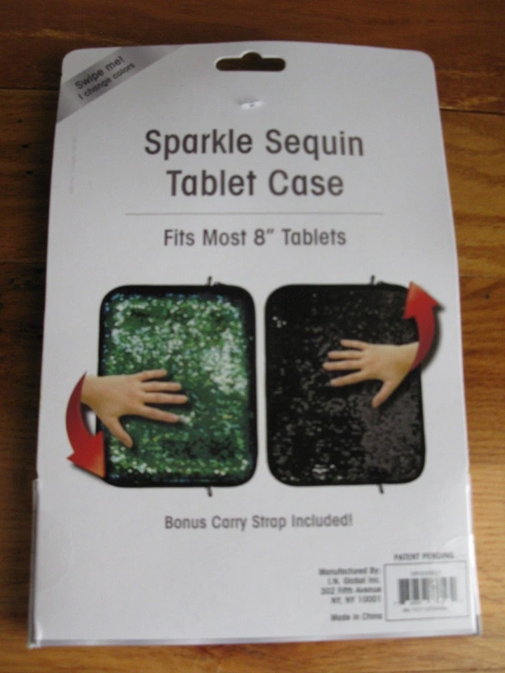 Reversible Sequin Tablet Case for 8" Tablet &Carry Strap Mermaid Green Black NEW - Image 4 of 4