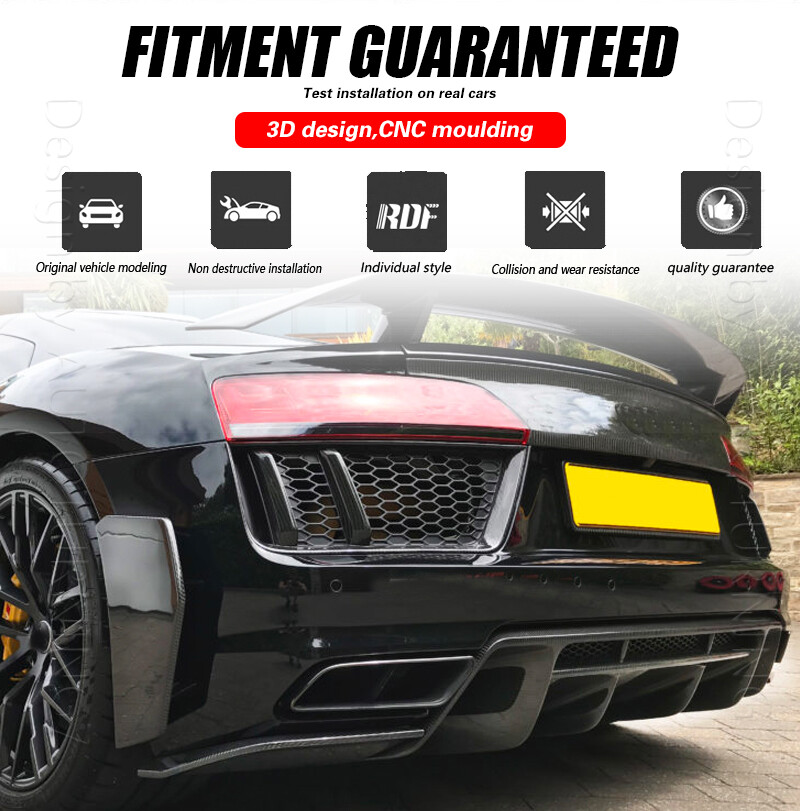 For Audi R8 2016-2018 DRY CARBON FIBER Rear Bumper Air Vent Intake Covers Grille