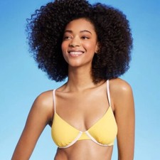 Shade Shore Underwire Contrast Band Bikini Top Womens 34D Yellow