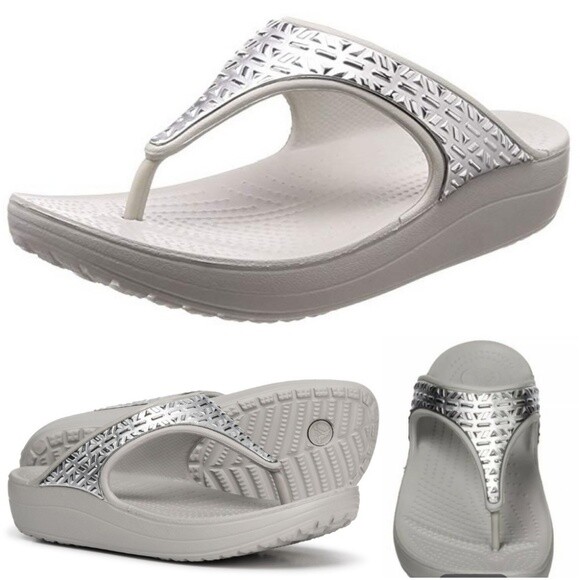 silver embellished flip flops