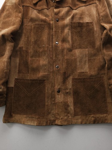 Vintage 1970s Kantex Leathers Split Cowhide Suede Brick Patchwork Jacket 40 Long - Picture 9 of 16