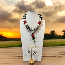 Beautiful "Wooded" Bead Necklace  Matching Earrings