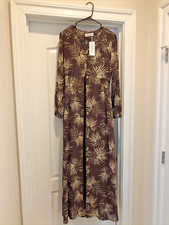 Ramadan Eid Muslim Dress Small Abaya Hijab Button up Long Women Brown Islamic