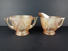 Iridescent Depression Glass Iris And Herringbone Creamer And Sugar Bowl