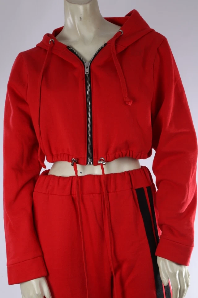 Danielle Guizio 2 Piece Red Cotton Cropped Hoodie Jogger Pants Set Suit Size S - Image 4 of 4