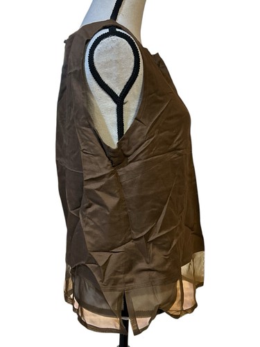 NEW Linea by Louis Dell'Olio Brown Silk Trim Tank Top Womens Size L Linen QVC - Picture 2 of 6