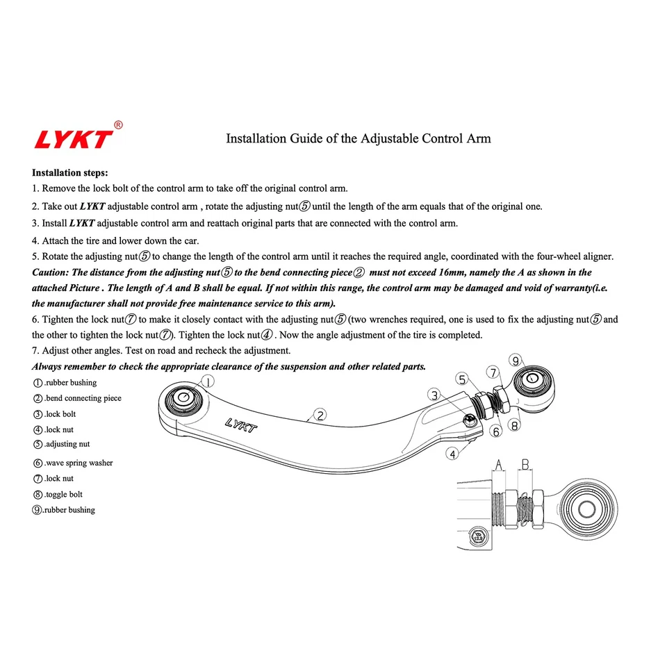 LYKT 2pcs Rear Adjustable Camber Arms Kit For A4/S4 16-25、A5/S5 18-25、RS5 18-25 Foto 2 de 4