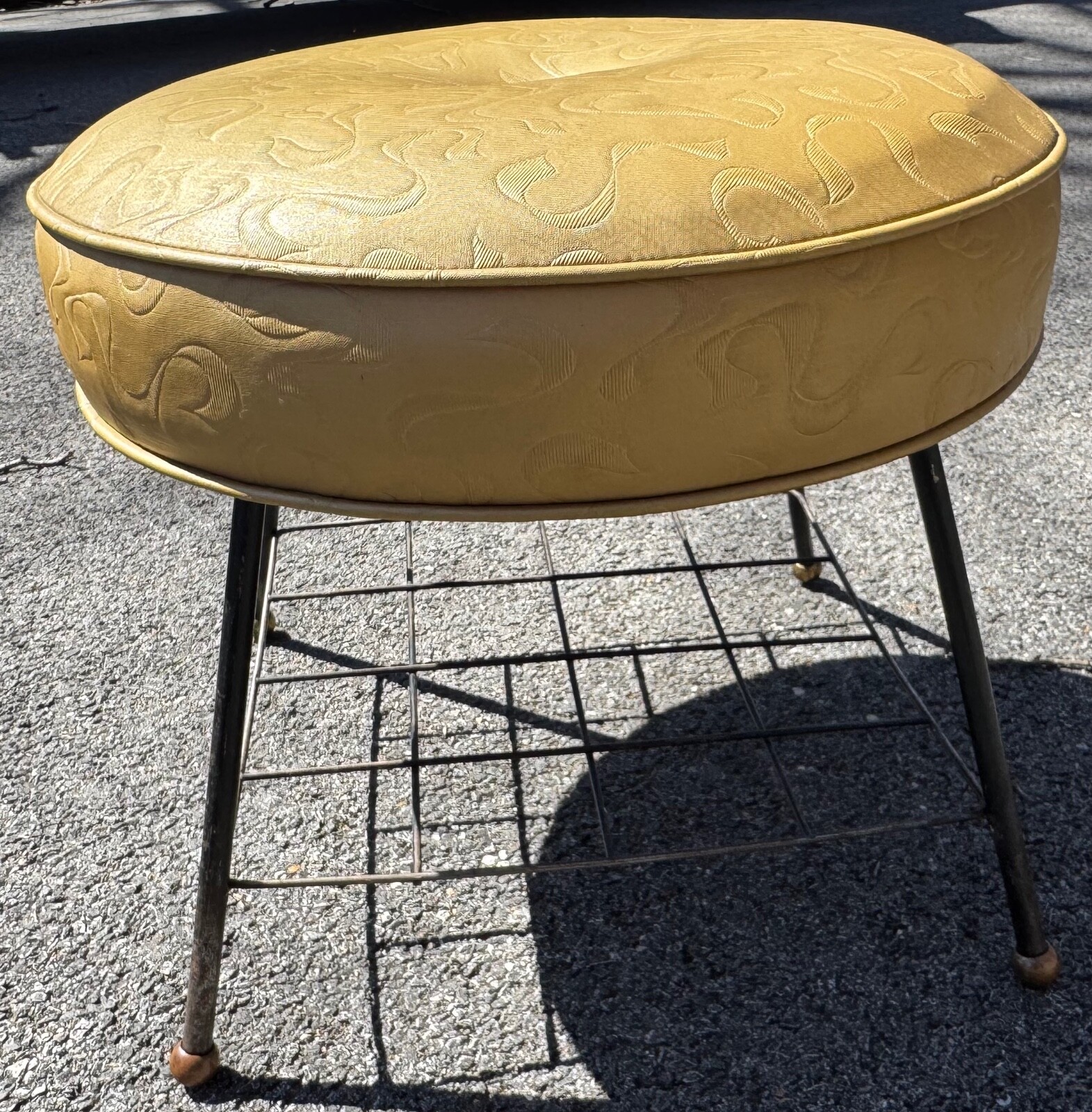 Vintage MCM Upholstered Stool Magazine Rack Mid Century MCM Modern Atomic 1950s