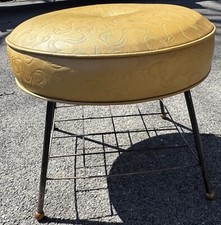 Vintage MCM Upholstered Stool Magazine Rack Mid Century MCM Modern Atomic 1950s