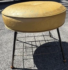 Vintage MCM Upholstered Stool Magazine Rack Mid Century MCM Modern Atomic 1950s