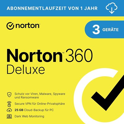 Norton 360 Deluxe 2026   3 Device Lizenz   1 Jahr   Aktivierungscode per Mail
