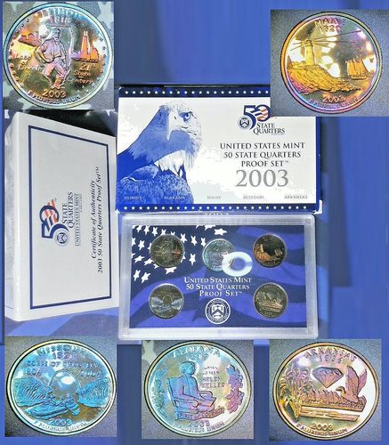 2003 S RAINBOW TONED Proof Quarter 5 COIN SET WOW!