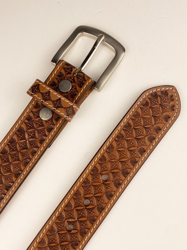Men's Belt Embossed Genuine Full Grain Leather Strap For Removal Buckle Handmade - Picture 9 of 11