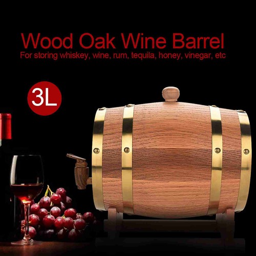 3L Vintage Oak Wood Barrel with Stand and Tap for Whiskey Rum Wine Storage - Picture 2 of 12